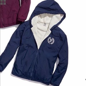 PINK Sherpa Lined Anorak -Navy